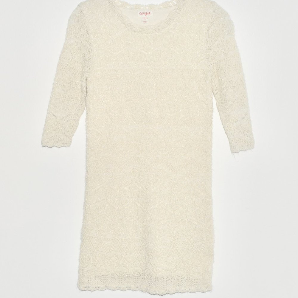 Cat & Jack Crochet Sweater Dress with Metallic Gold Threads - Large (10-12)